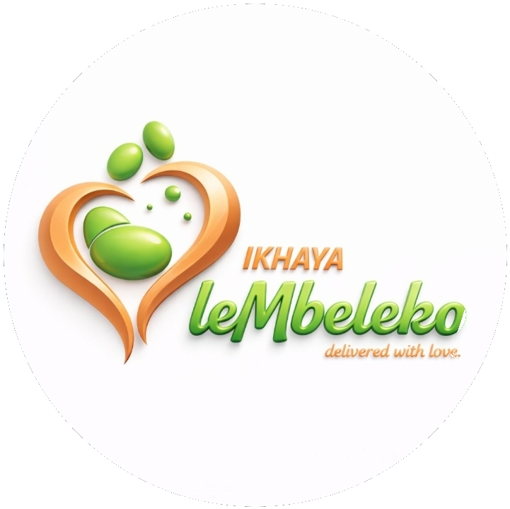Ikhaya Le Mbeleko logo - heart shaped with green elements